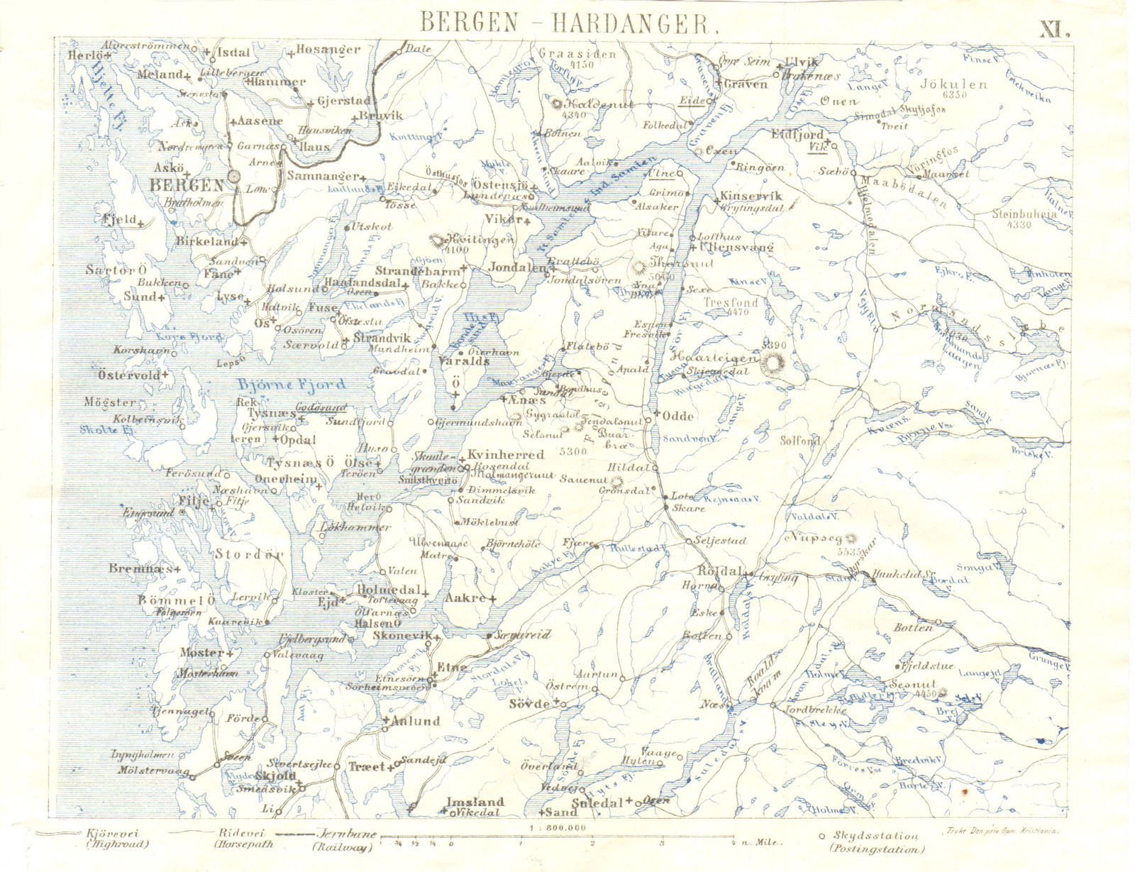 NORWAY. Bergen-Hardanger 1896 old antique vintage map plan chart